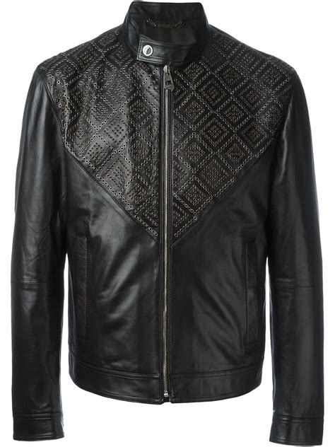 versace collection men's leather jacket size 50